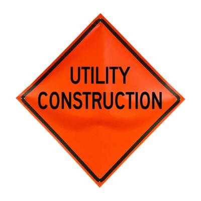 Utility Construction non-reflective vinyl roll-up traffic sign