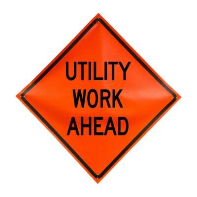 Utility Work Ahead non-reflective vinyl roll-up traffic sign