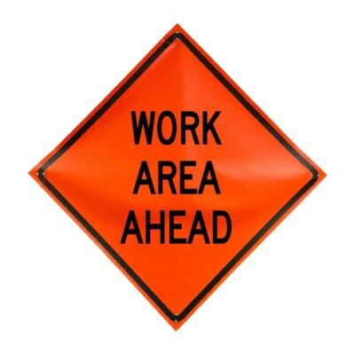 Work Area Ahead non-reflective vinyl roll-up traffic sign
